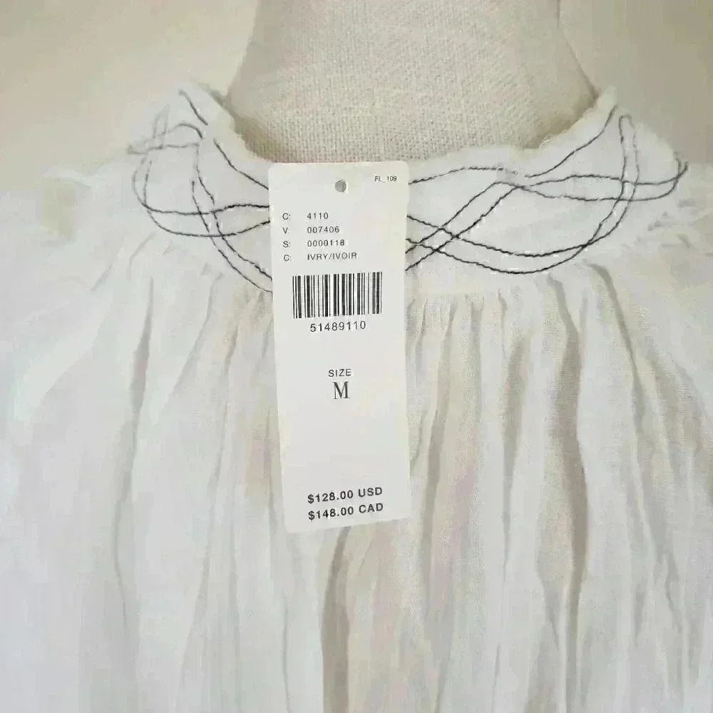 Velvet By Graham & Spencer For Anthropologie White Tie Front Blouse Size Medium - Picture 7 of 8